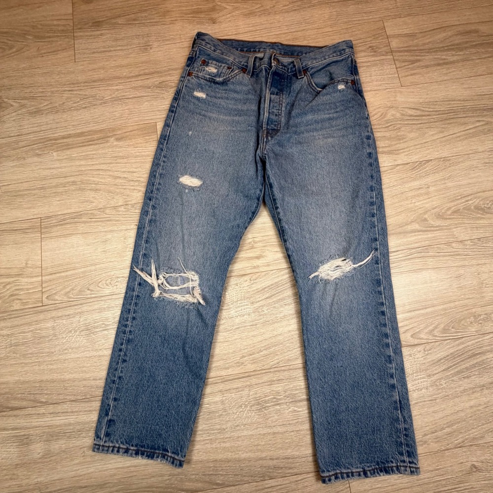 Levi's Straight Leg Distressed Blue Jeans